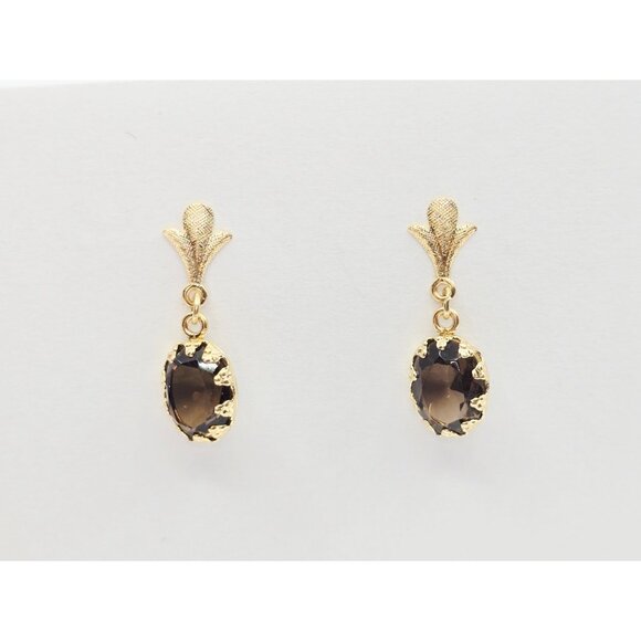 Beautiful 14K Solid Yellow Gold Dangle Drop Hanging Tourmaline Stud Earrings - Picture 2 of 10